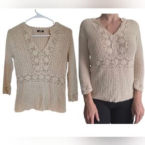 J. Crew Ivory V-neck Crochet Top Women’s Small Boho Open Knit Cotton Cottagecore